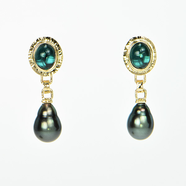 Indicolite Tourmaline and Tahitian Pearl Earrings | Baksa Studio Art ...